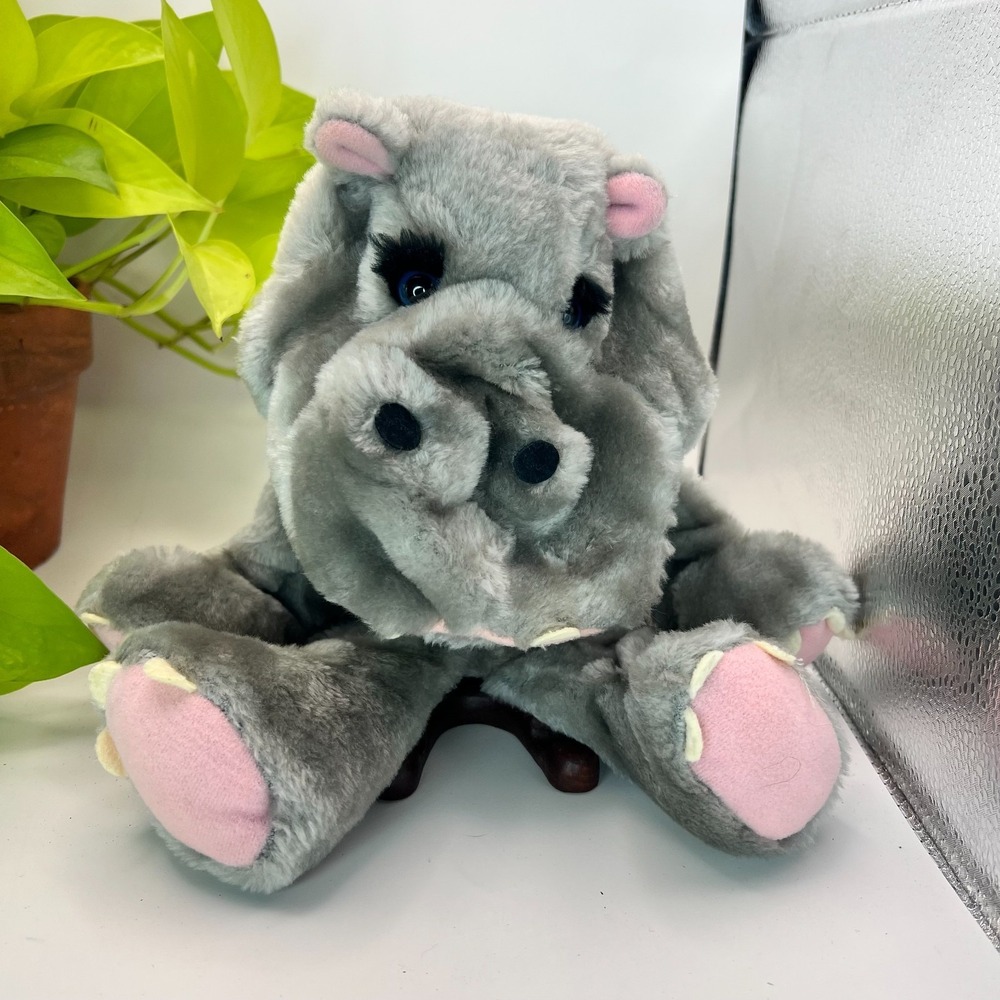 Vintage Dakin Hippo Hand Puppet Plush Gray Stuffed Animal 1982
